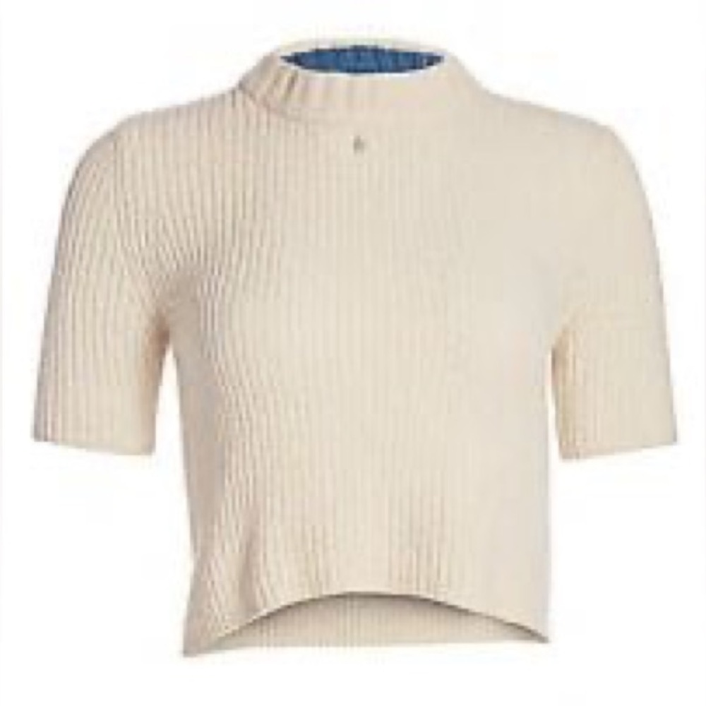 STAUD Pink Ribbed Short-Sleeve Knit Top